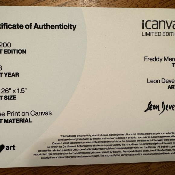 Freddie Mercury- Limited Edition (73/200) Canvas Print - Picture 3 of 3